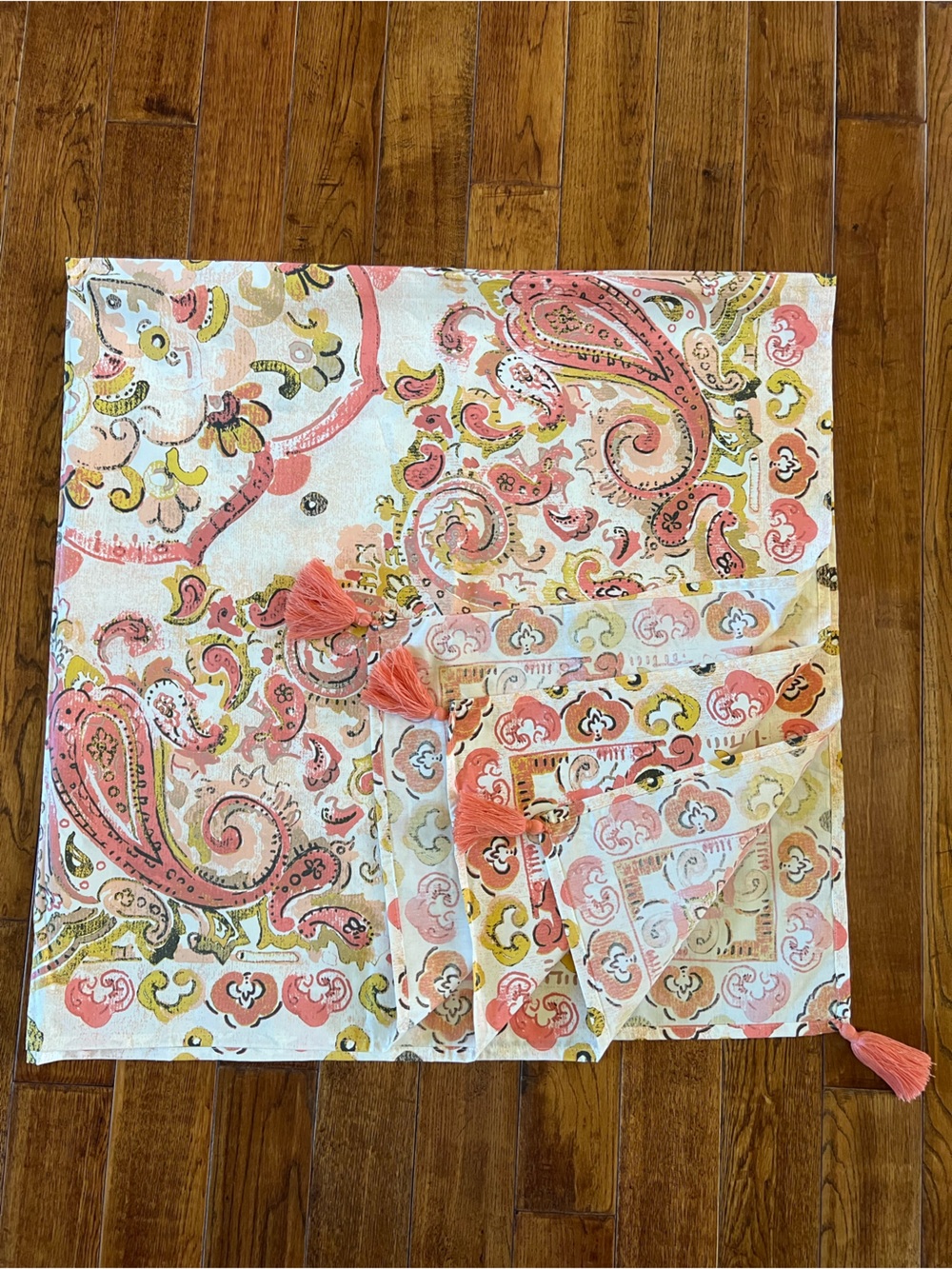 Opalhouse Tablecloth with Tassels Coral Orange Multicolor 57 x 57 inches - Picture 2 of 12